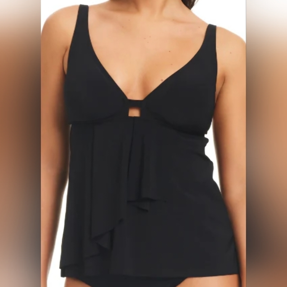 Beyond Black Cascade Front Tankini Top Women's Size 8 NWOT